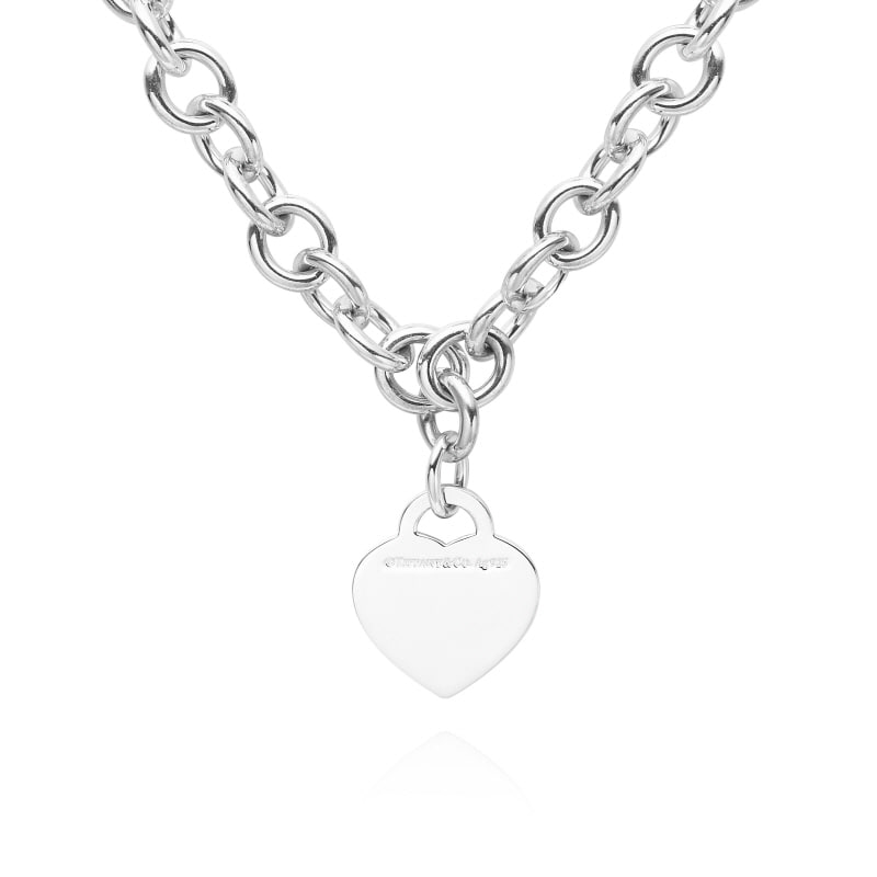 Heart Tag Chain Link Silver Necklace