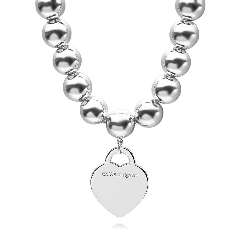 Heart Tag Bead 6.5in Silver Bracelet