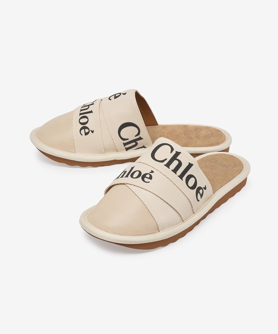 Women's Leather Canvas Woody Slide - White