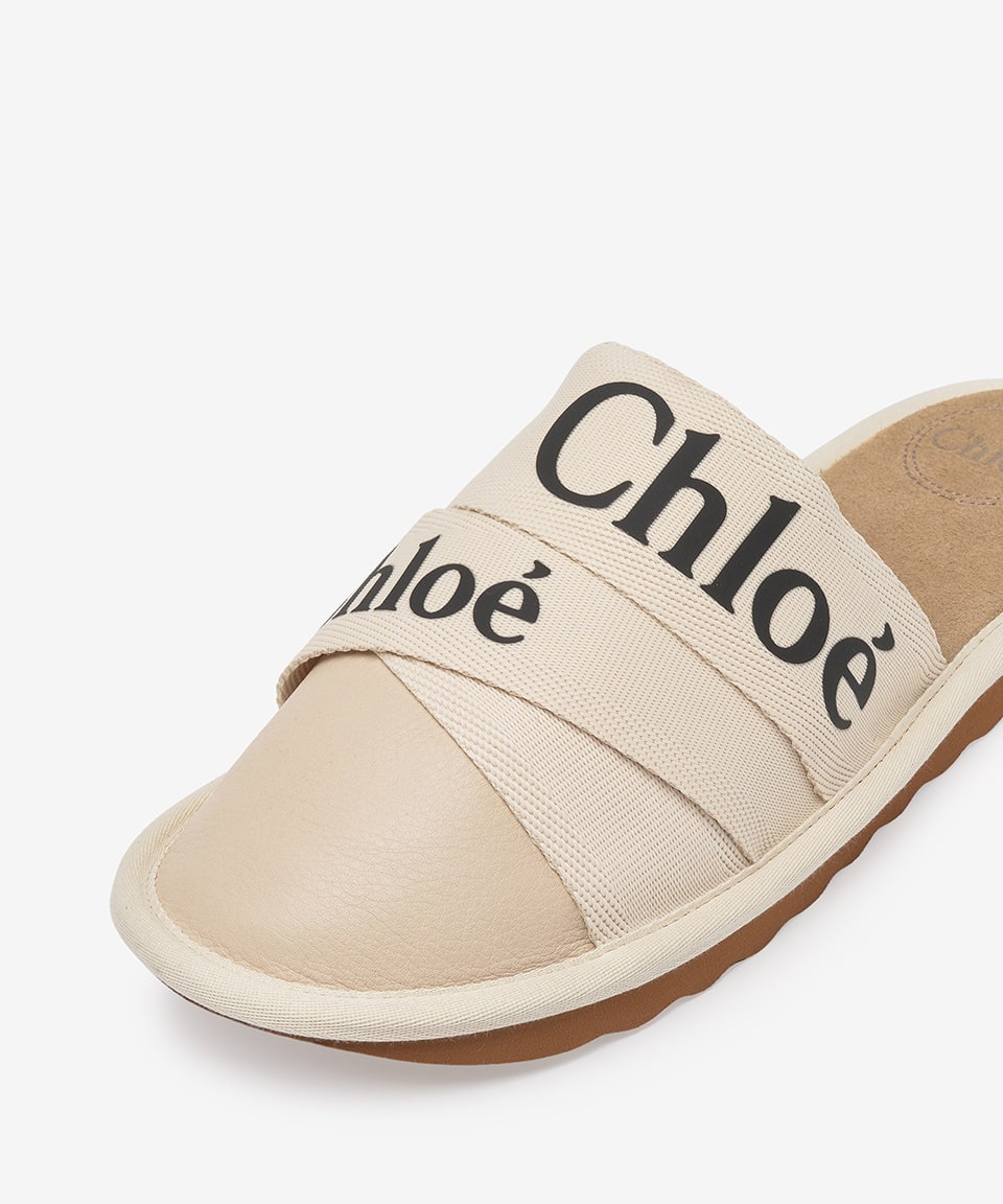 Women's Leather Canvas Woody Slide - White