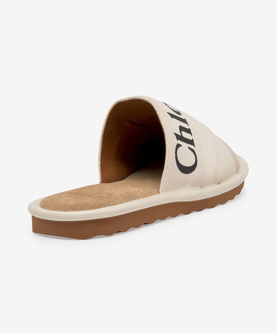 Women's Leather Canvas Woody Slide - White