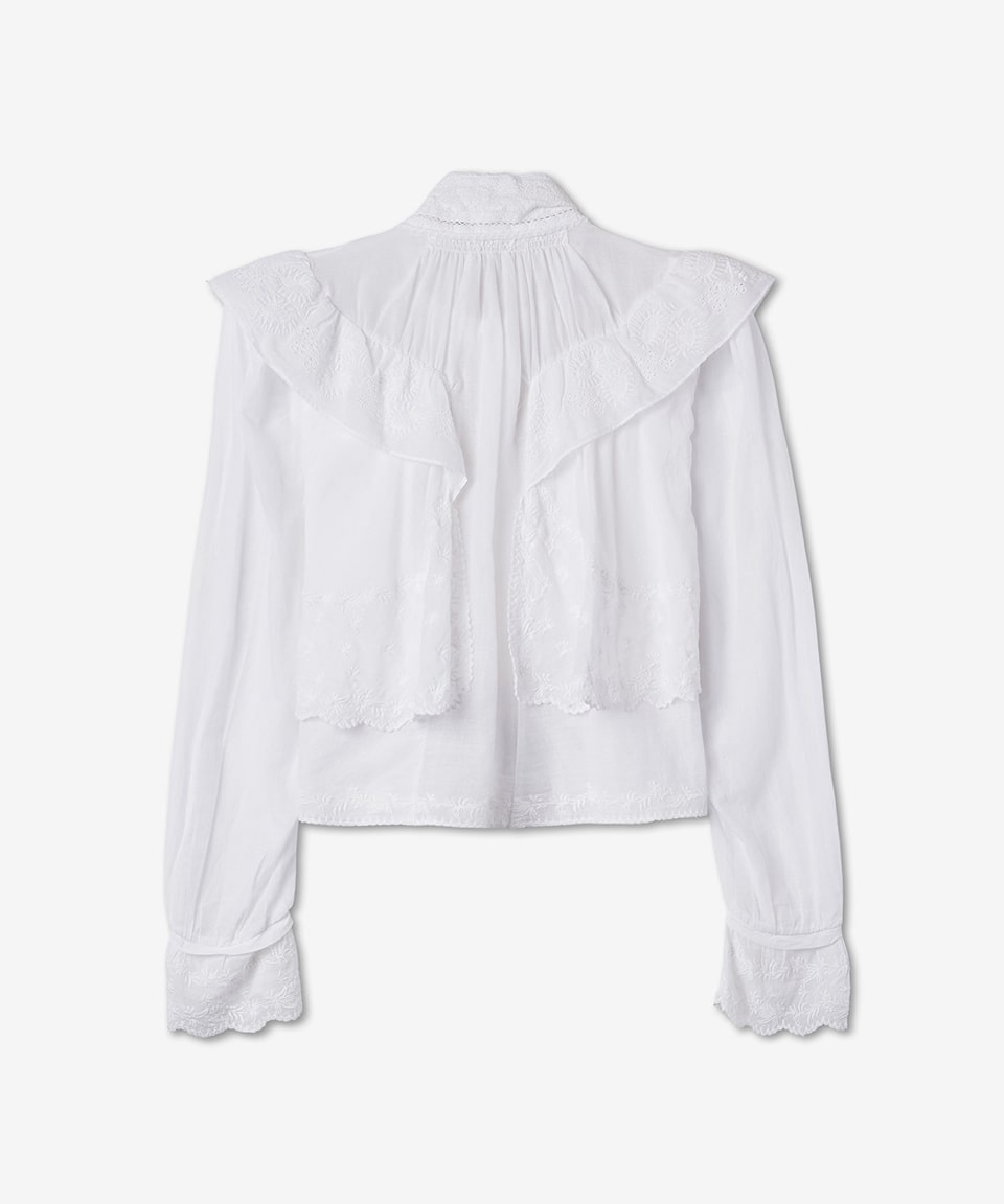 Women's embroidered ruffled shirt - white