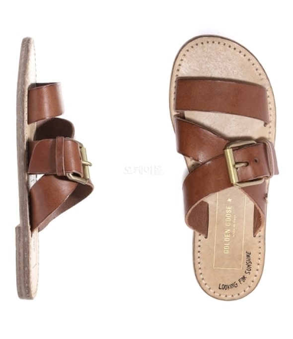 Resin coated leather Margaret flat sandals