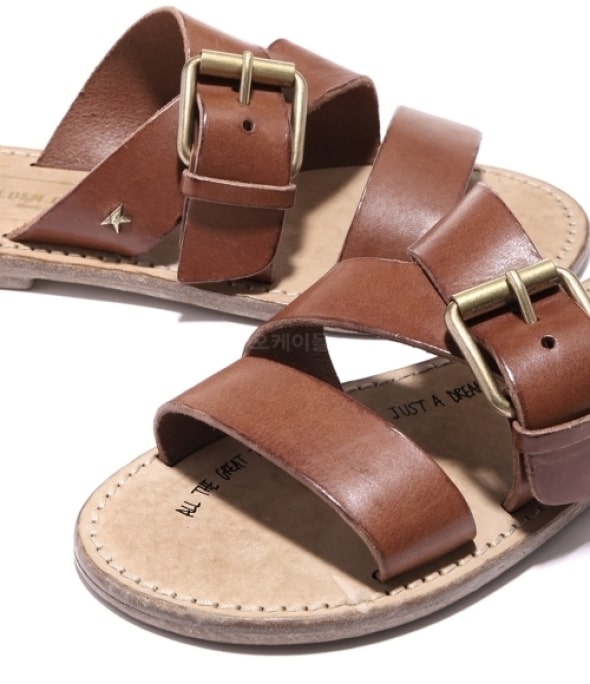 Resin coated leather Margaret flat sandals