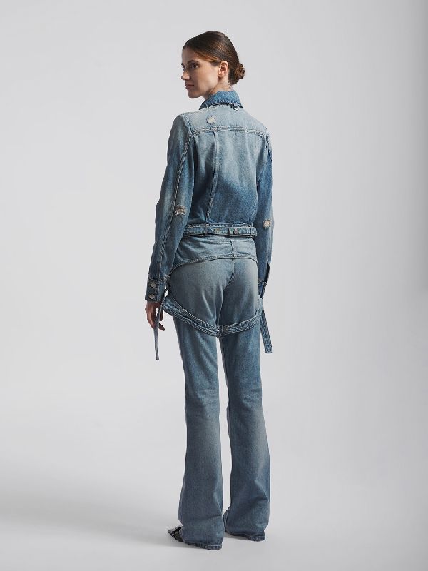 Zippered cropped denim jacket