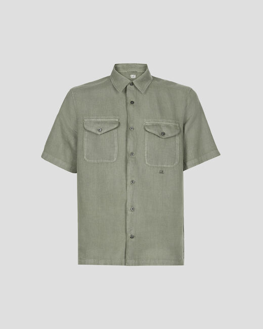 23SSLino Pockets Shirt - Linen small logo button shirt