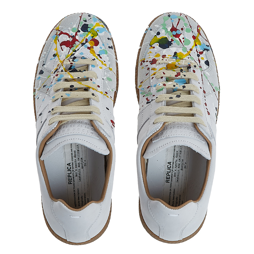 low-top paint-drop replica trainers