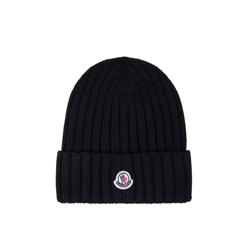 logo patch wool beanie black