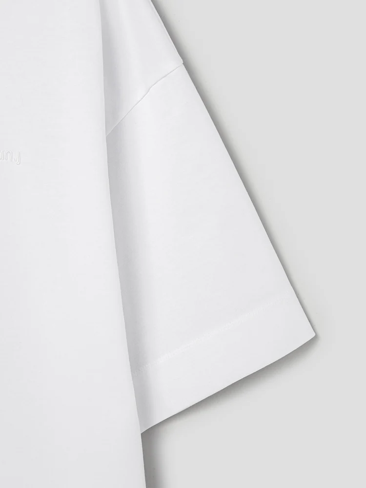 Cotton Plain Semi-Overfit T-Shirt - White