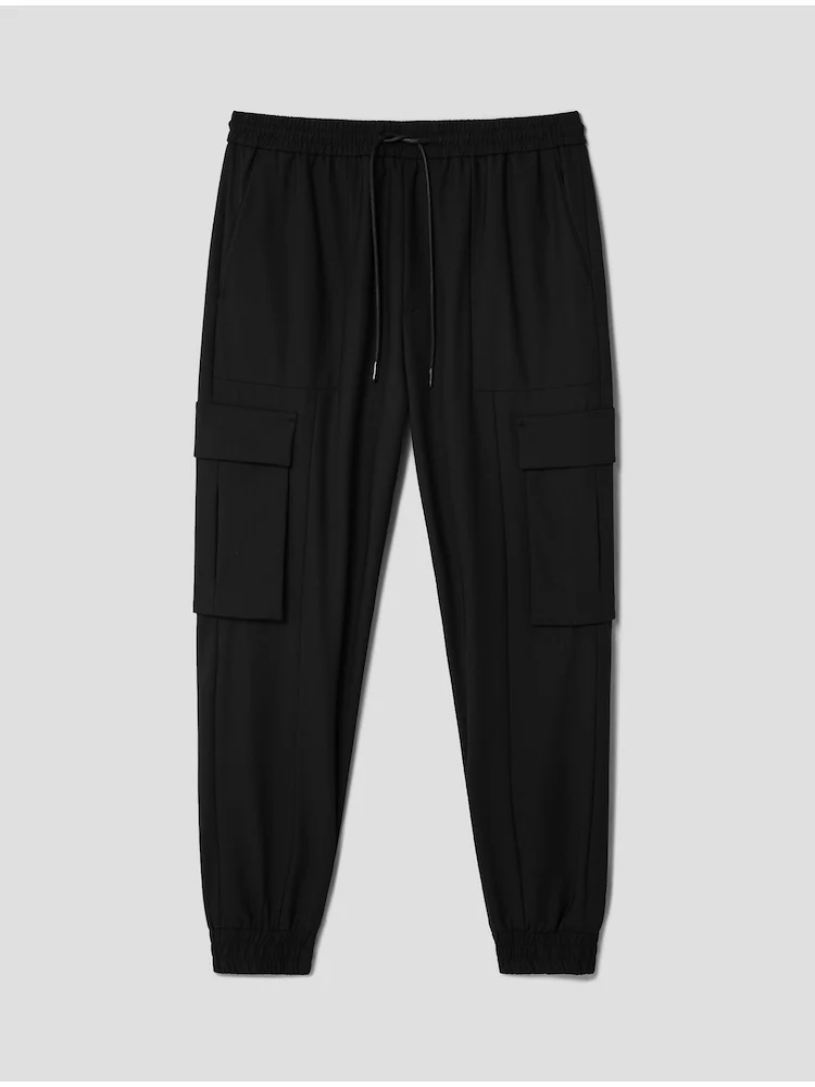 Wool Blended Cargo Joggers - Black