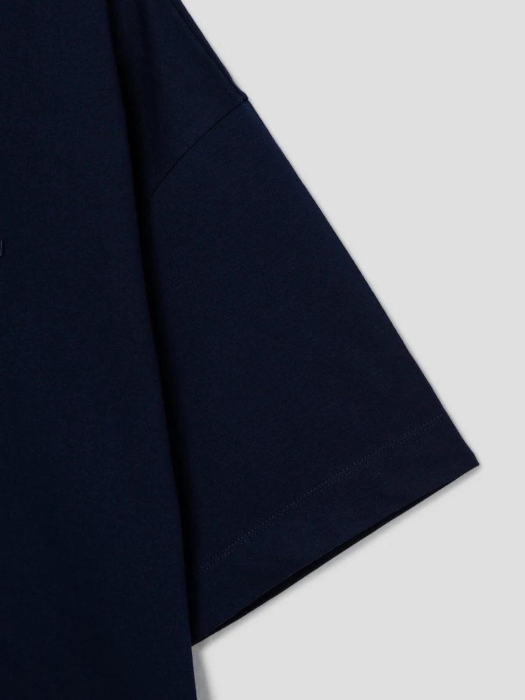 Cotton Graphic Semi-Overfit Short Sleeve T-Shirt - Navy