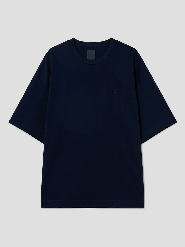 Cotton Graphic Semi-Overfit Short Sleeve T-Shirt - Navy