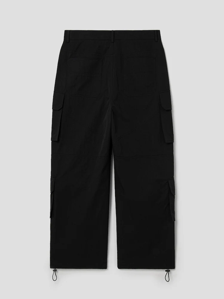 Cotton Wide Cargo Pants - Black