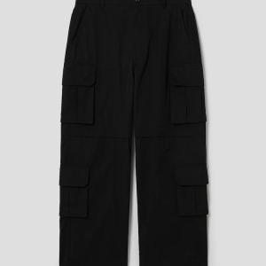 Cotton Wide Cargo Pants - Black