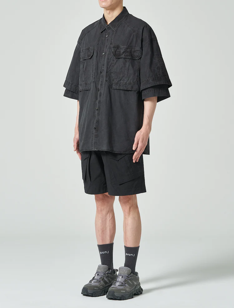 Dying Gray Front Pocket Short Sleeve Shirt - Gray