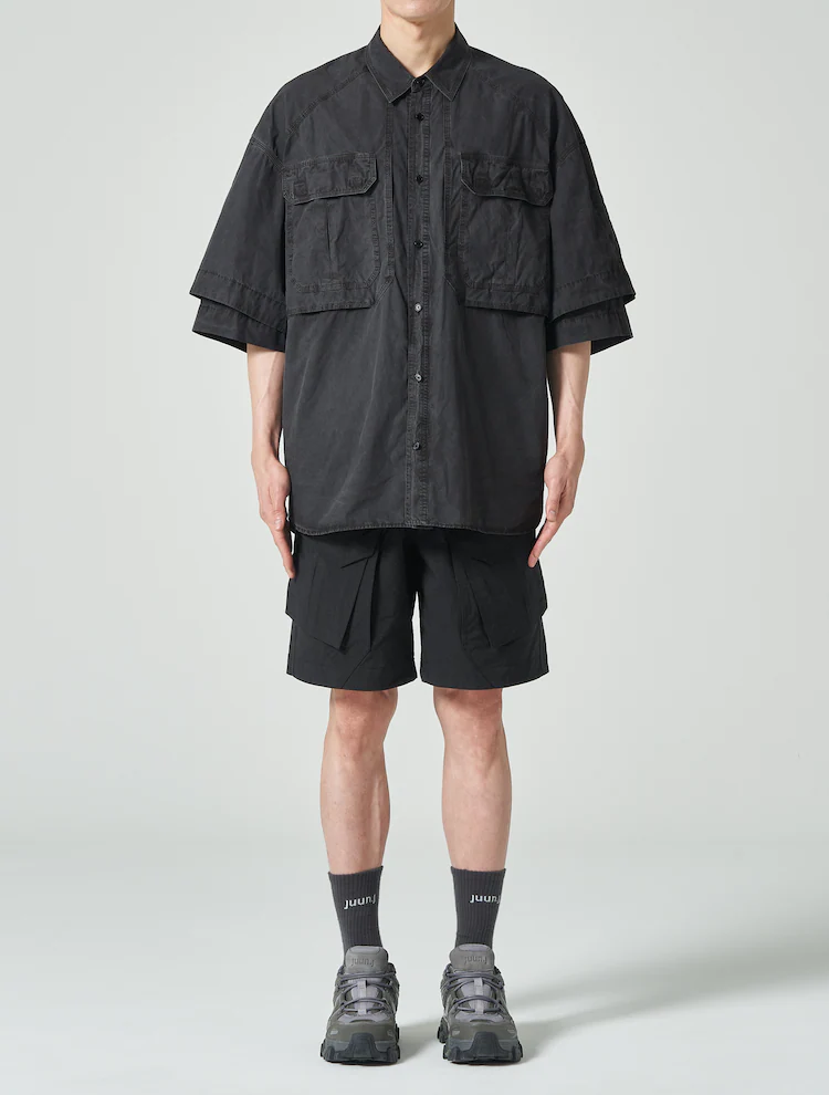 Dying Gray Front Pocket Short Sleeve Shirt - Gray