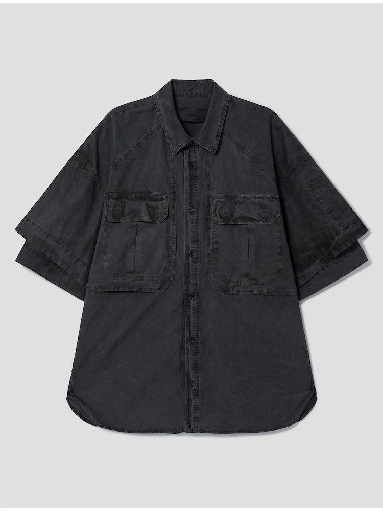 Dying Gray Front Pocket Short Sleeve Shirt - Gray