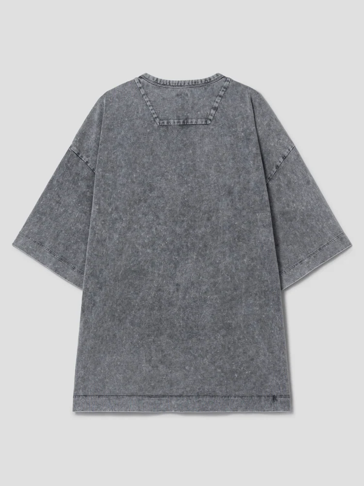 Cotton Garment Dying Semi Overfit Short Sleeve T-Shirt - Gray