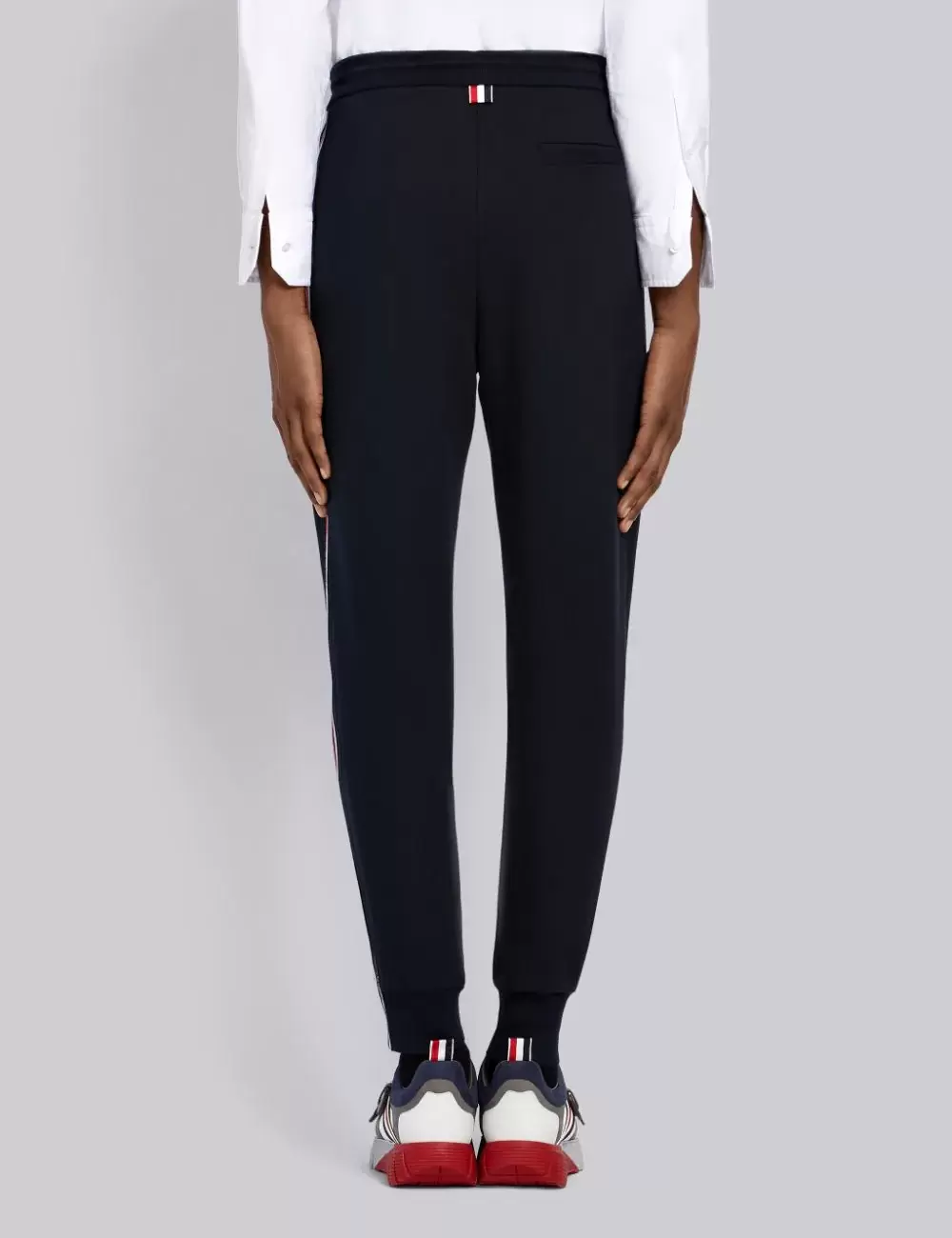 NAVY LOOPBACK JERSEY VERTICAL STRIPE SWEATPANTS