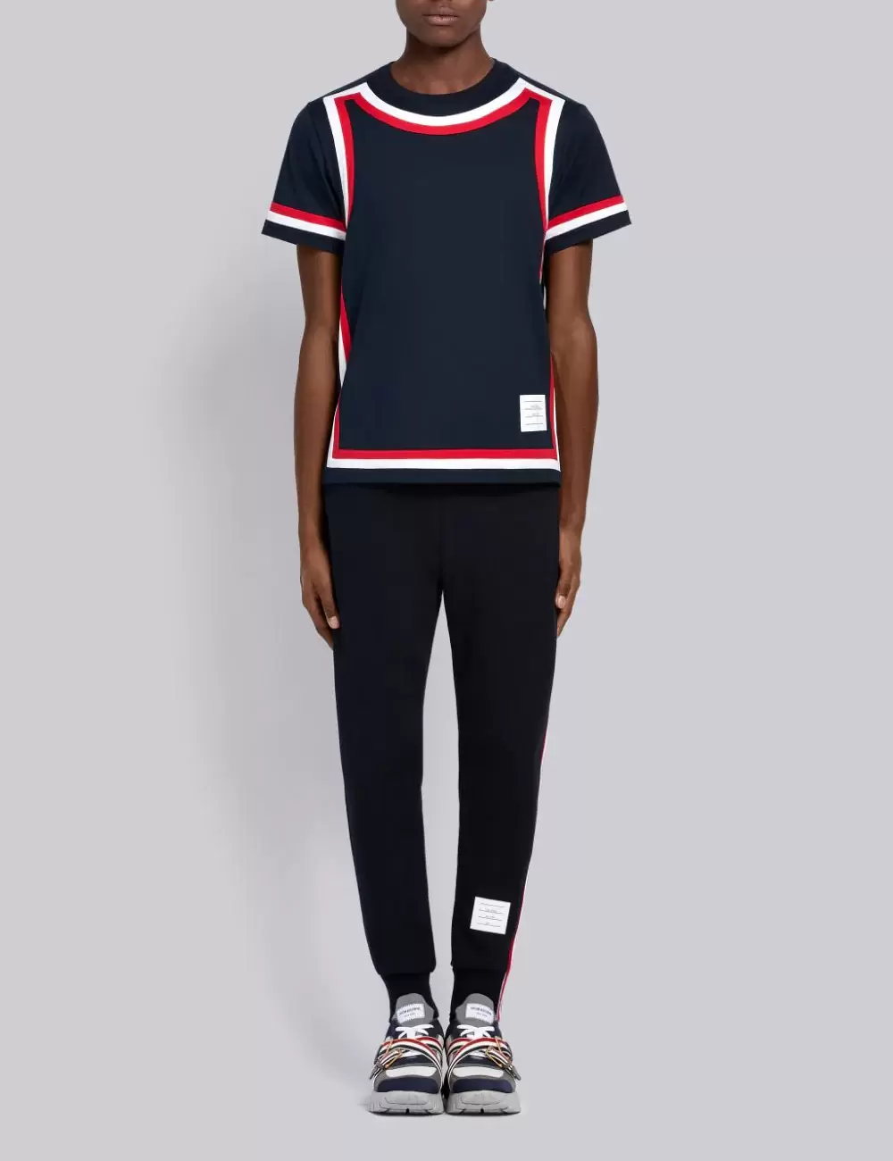 NAVY LOOPBACK JERSEY VERTICAL STRIPE SWEATPANTS