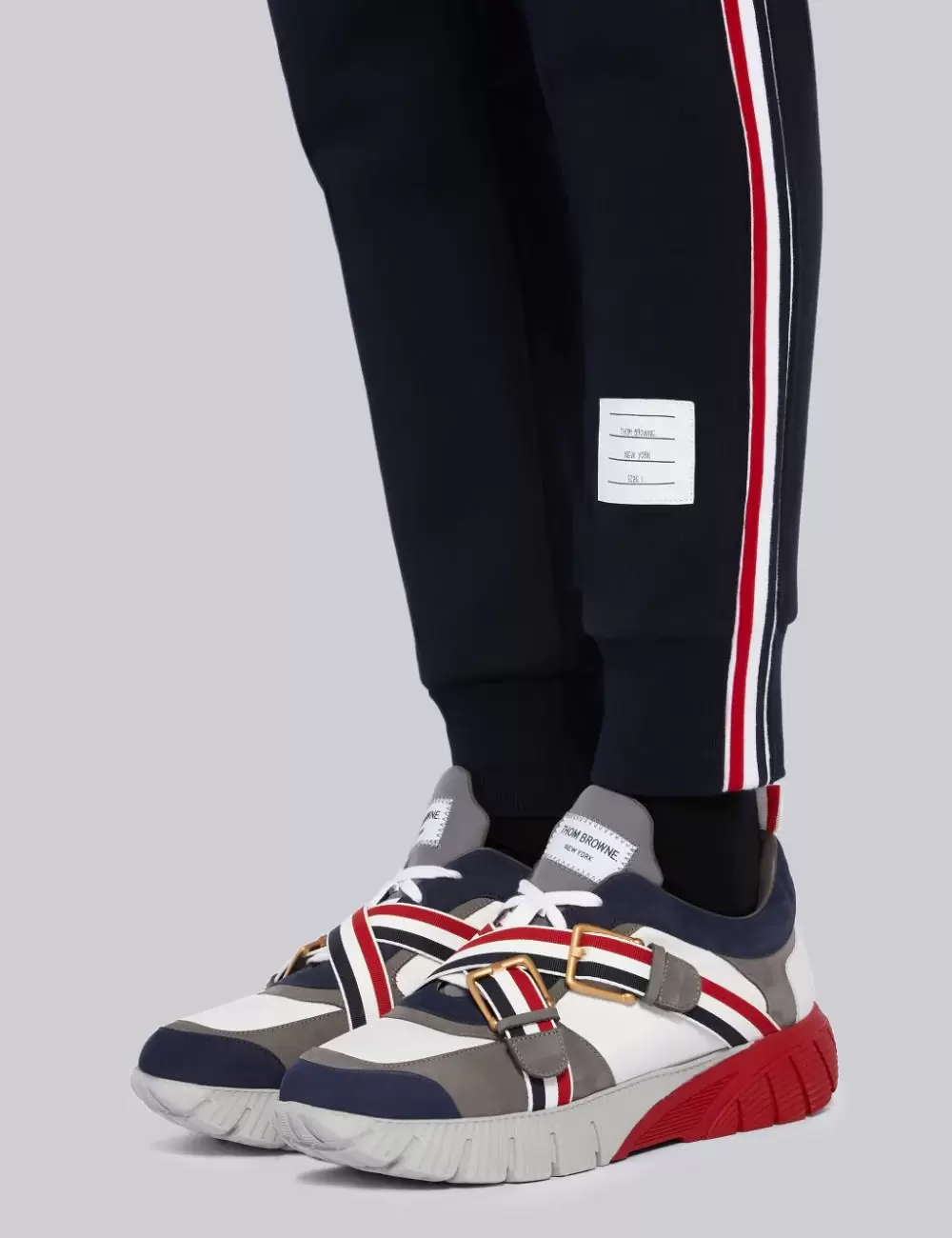 NAVY LOOPBACK JERSEY VERTICAL STRIPE SWEATPANTS