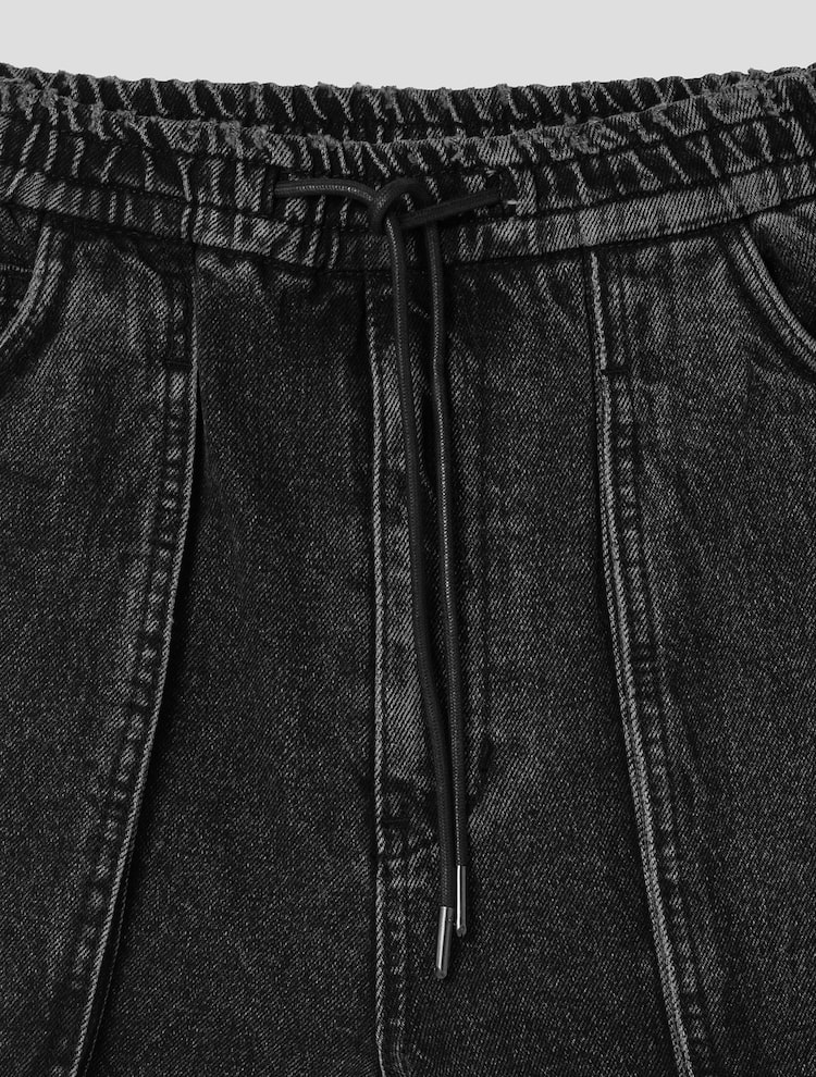 Snap Detail Out Pocket Denim - Black