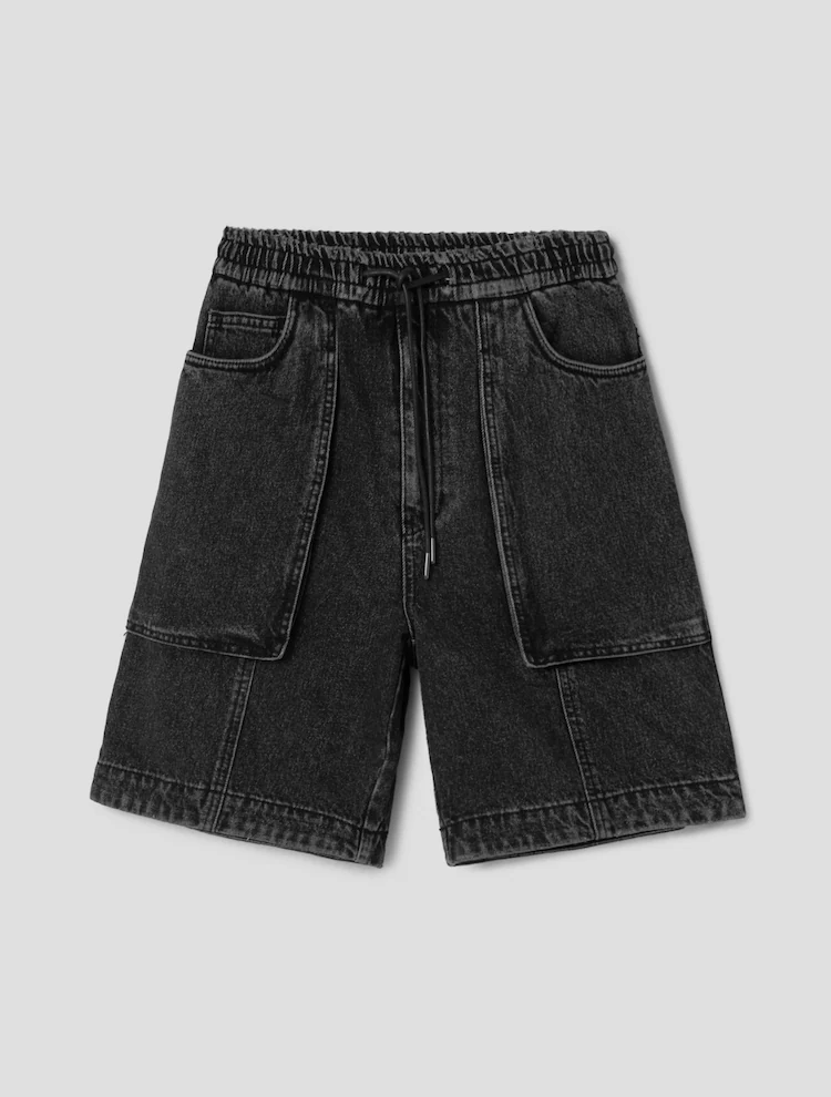 Snap Detail Out Pocket Denim - Black