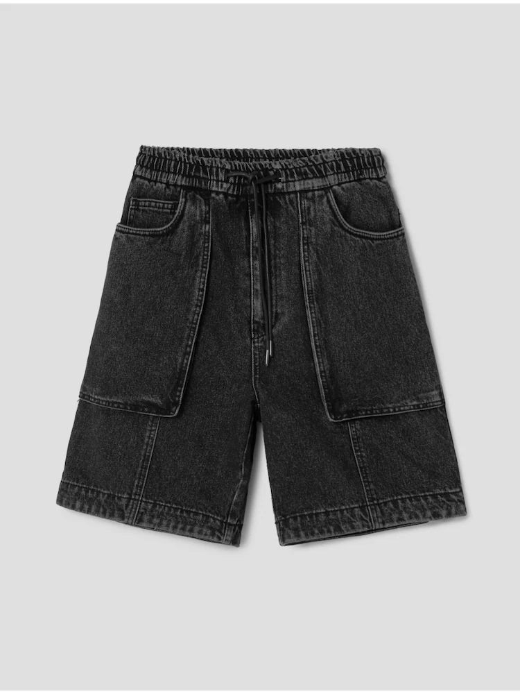 Snap Detail Out Pocket Denim - Black