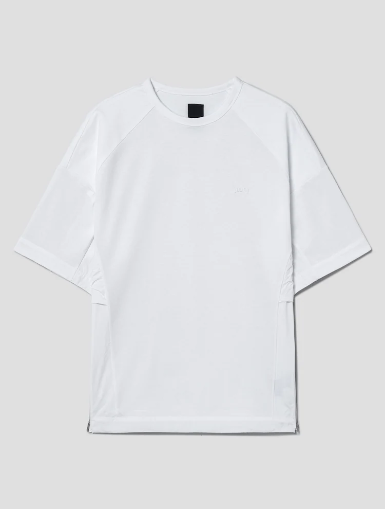 Side Contrast Cotton Short Sleeve T-Shirt - White