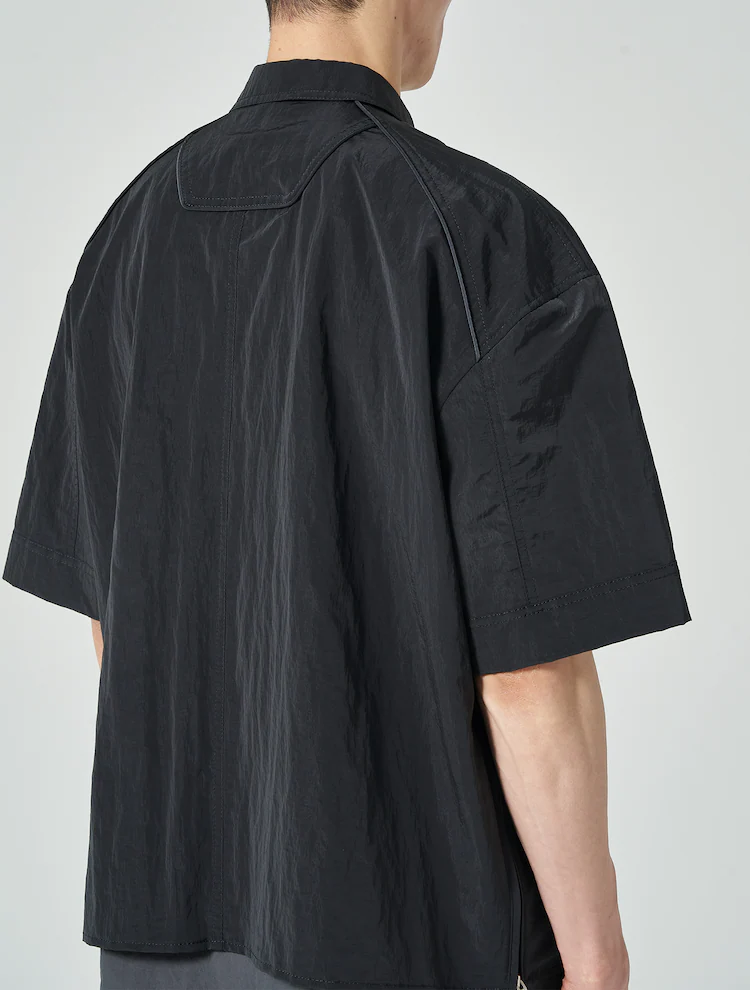 Layered Short Sleeve Zip Up Shirt - Gray