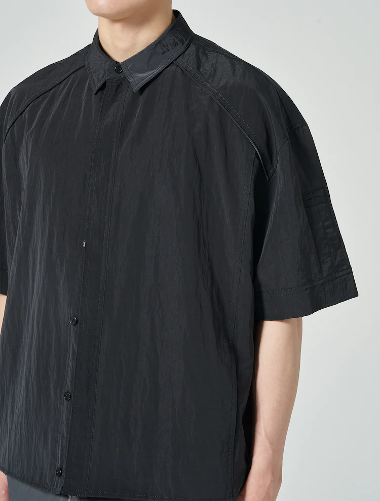 Layered Short Sleeve Zip Up Shirt - Gray