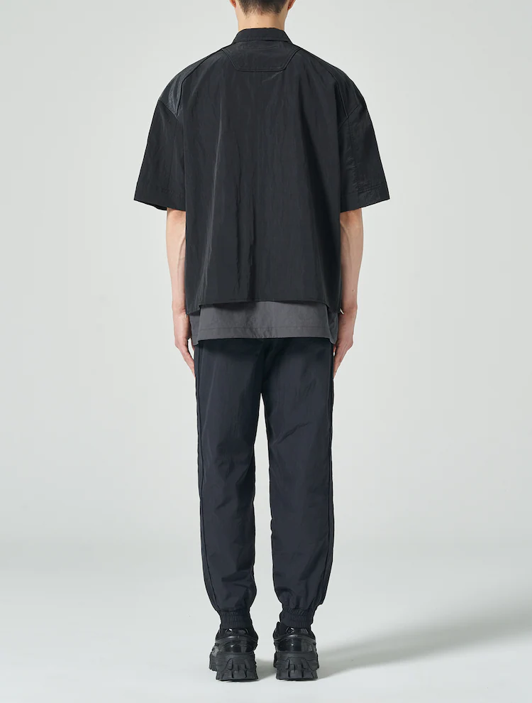 Layered Short Sleeve Zip Up Shirt - Gray