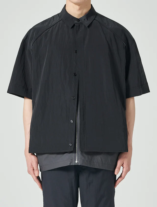 Layered Short Sleeve Zip Up Shirt - Gray