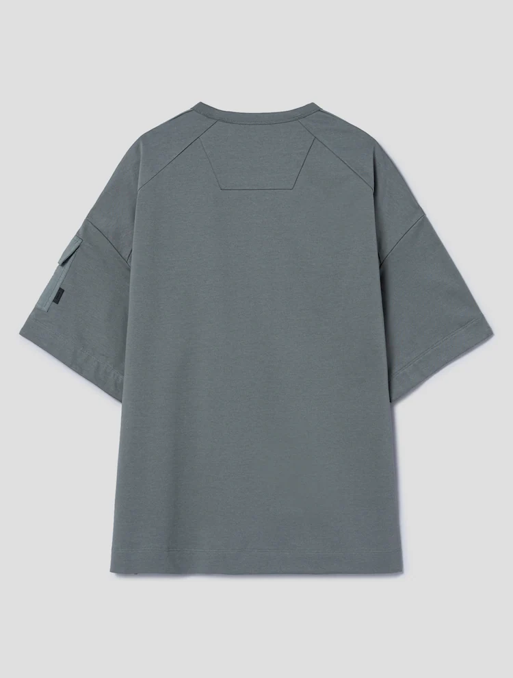 Nylon Pocket Detail Cotton Short Sleeve T-Shirt - Khaki