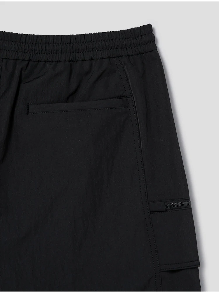 Nylon Layered Detail Long Short Pants - Black