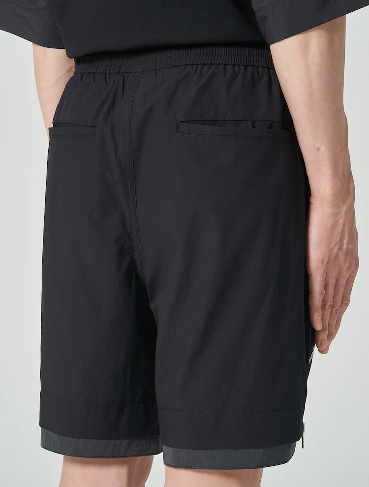 Cotton Side Zipper Short Pants - Black