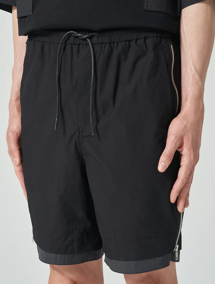 Cotton Side Zipper Short Pants - Black