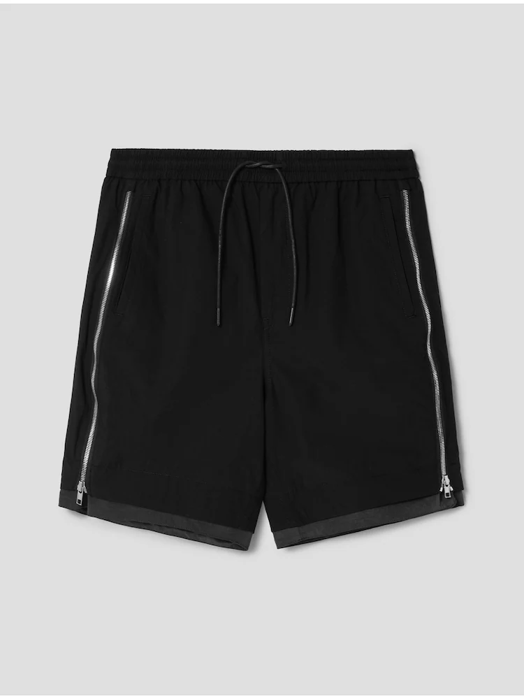 Cotton Side Zipper Short Pants - Black