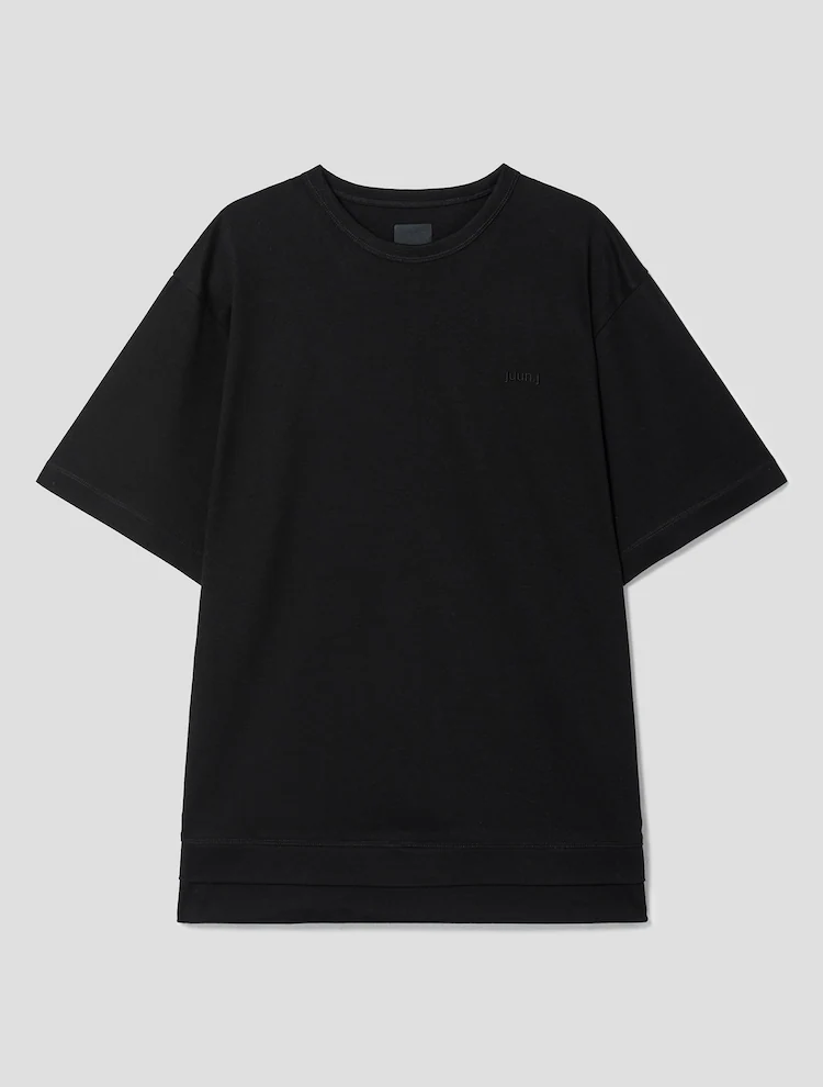 Cotton String Detail Layered T-Shirt - Black