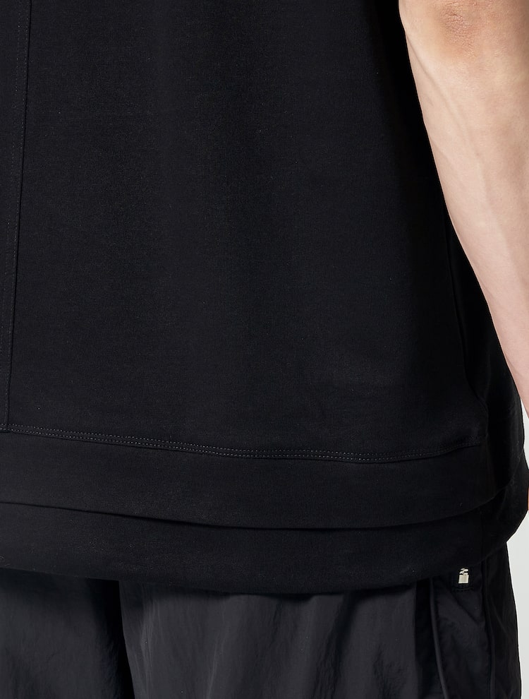 Cotton String Detail Layered T-Shirt - Black