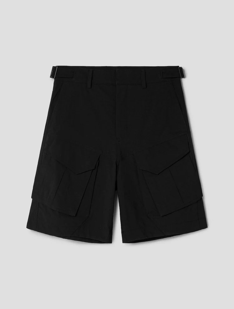 Nylon Diagonal Cargo Shorts - Black