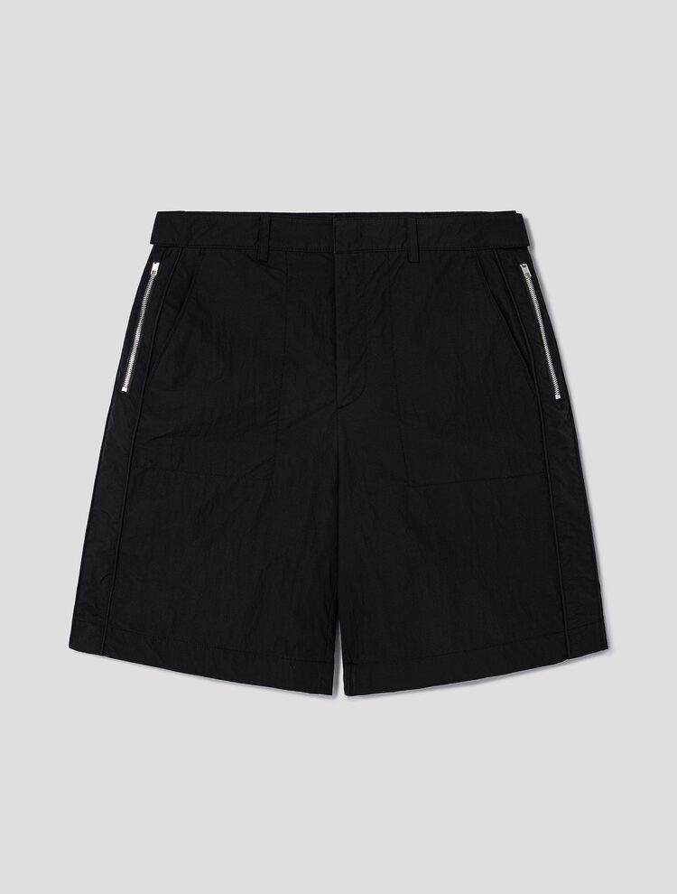 Side Seam Zipper Detail Formal Short Pants - Black