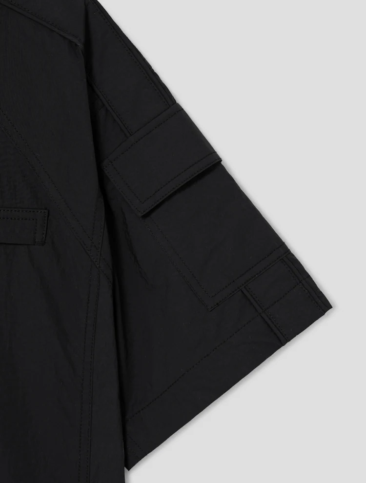 [Celeb Wear] Raglan Zip-up Short Sleeve Shirt - Black