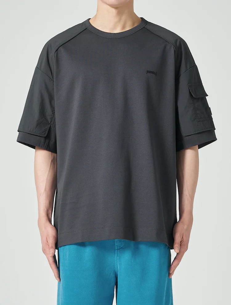Layered Detail Short Sleeve T-Shirt - Gray
