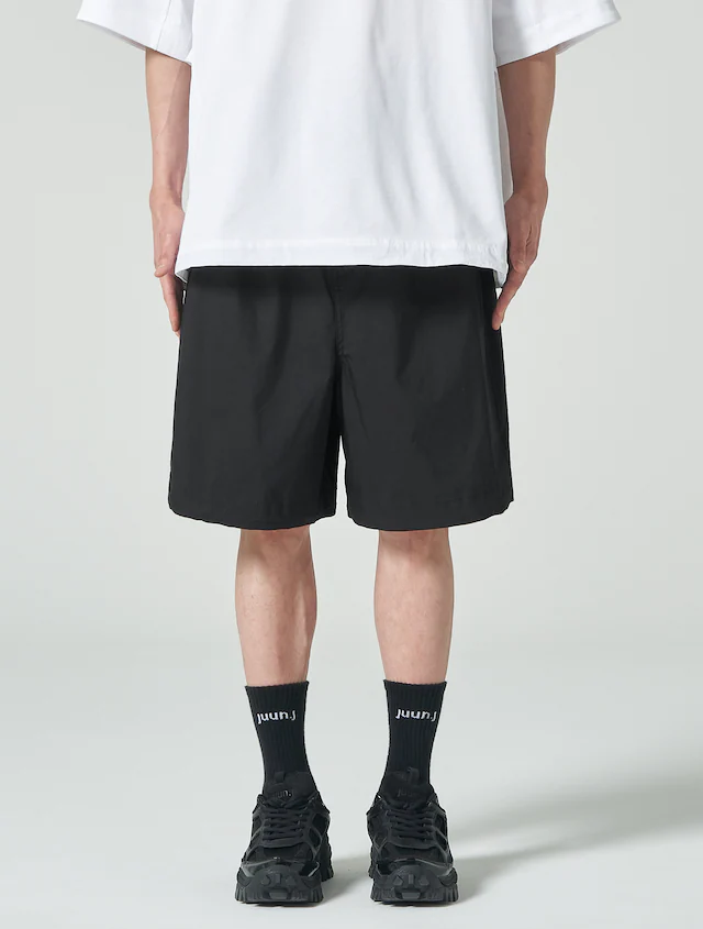 Cotton Nylon Wide Short Pants - Black