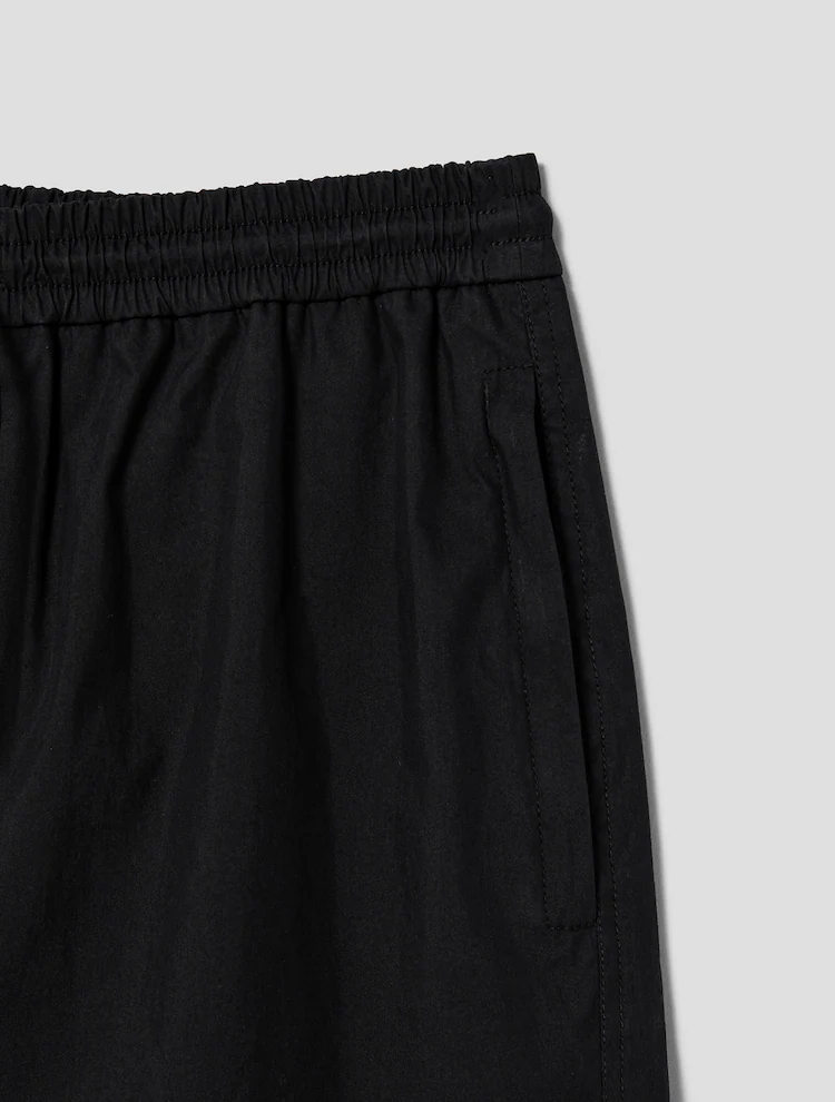 Cotton Nylon Wide Short Pants - Black