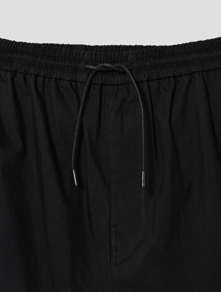 Cotton Nylon Wide Short Pants - Black