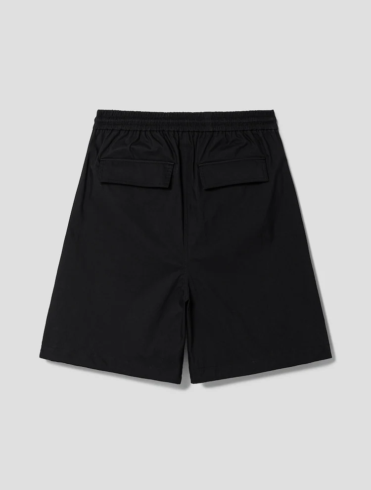 Cotton Nylon Wide Short Pants - Black