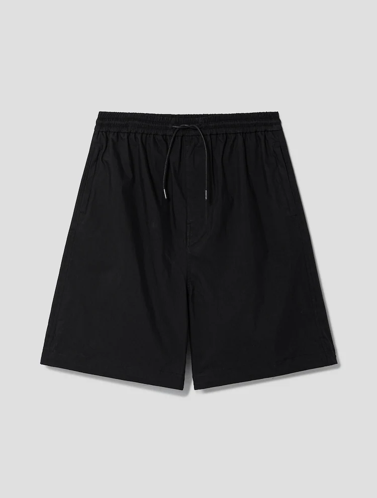 Cotton Nylon Wide Short Pants - Black