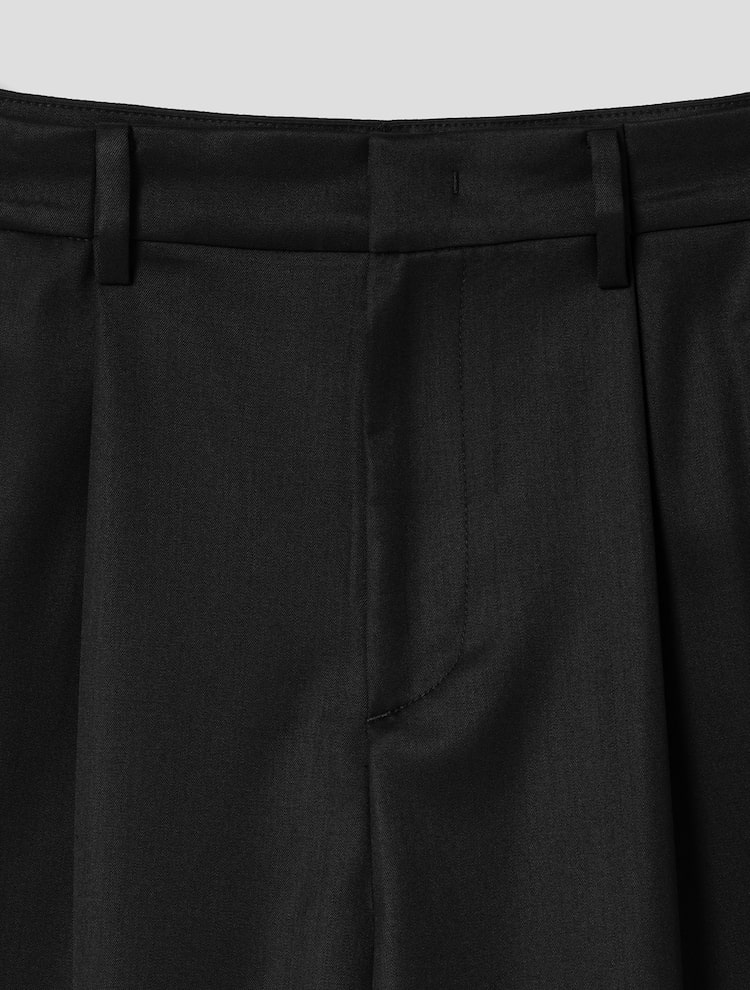 Zipper Detail Wool Formal Shorts - Black